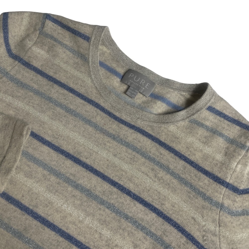 Pure 8/10 Long Sleeve Sparkle Sweater Stripe 98% Cashmere 2 Metal Fibre Gray Blu